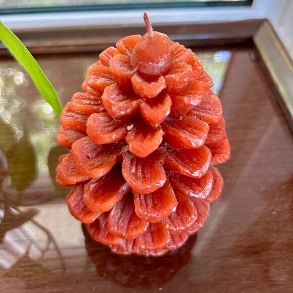 Vintage Red Pinecone Shaped Candle – 5” Tall Holiday Decor - Picture 10 of 10